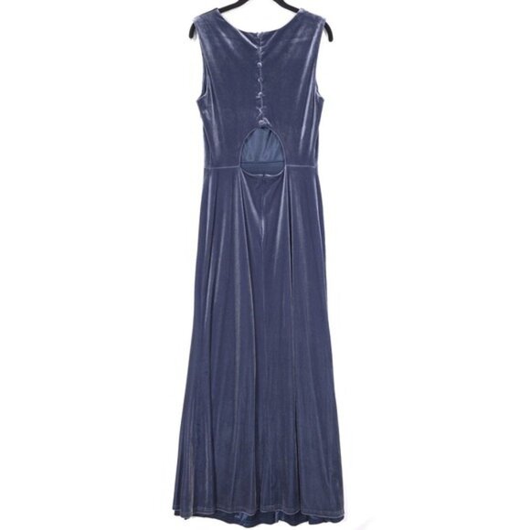 REVELRY‎ Women's Velvet Maxi Dress Size 10 Blue Gray Back Cutout Sleeveless - Picture 2 of 9